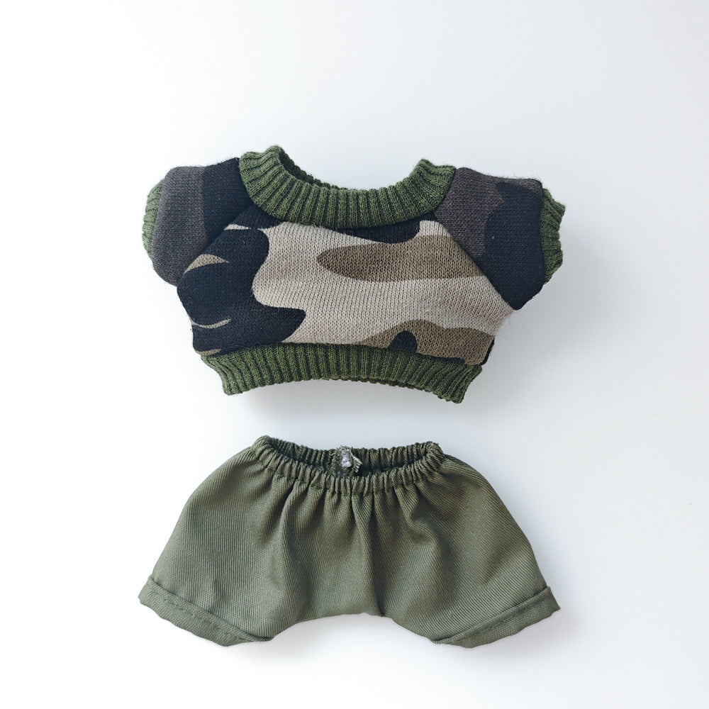 Labubu 17cm Doll Camouflage Outfit with Fisherman Hat & Accessories