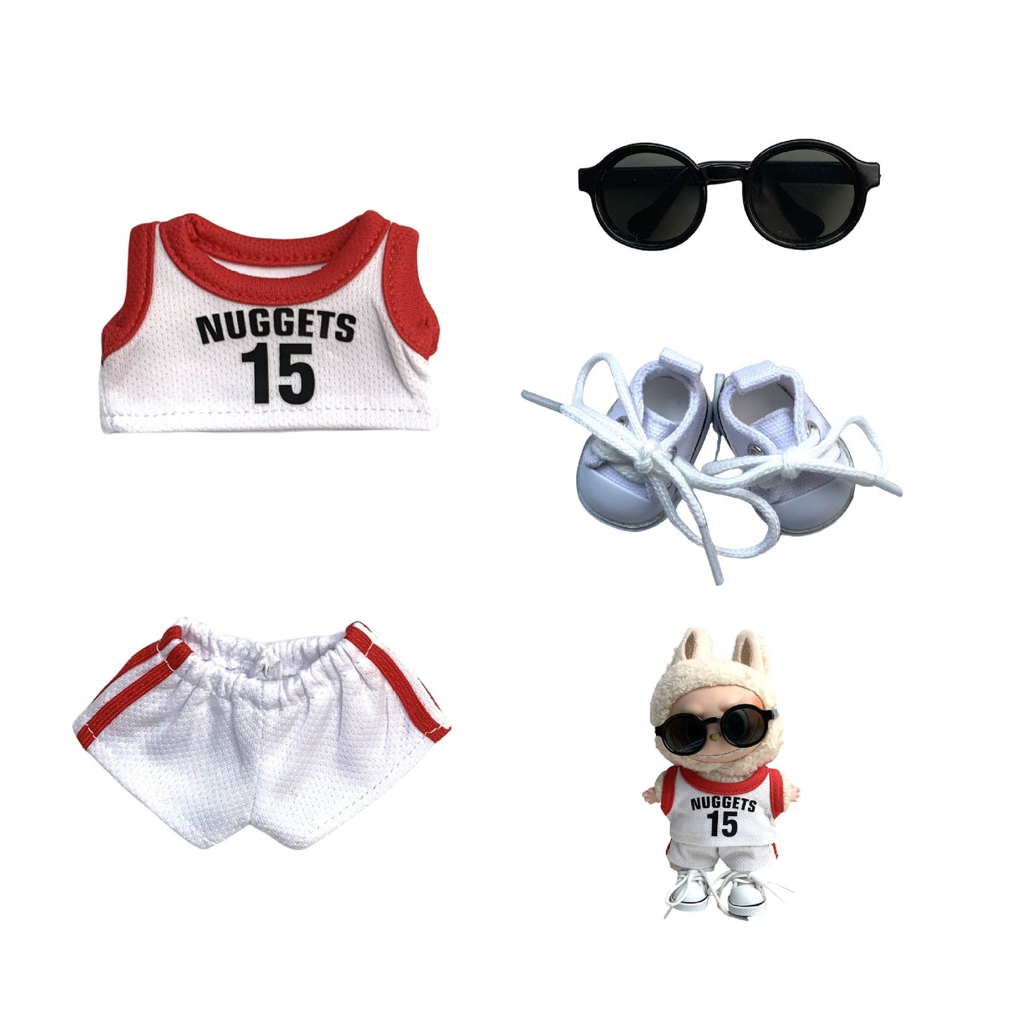 Labubu 17cm Basketball Jersey Outfit for Vinyl Doll - Red, Yellow, Purple