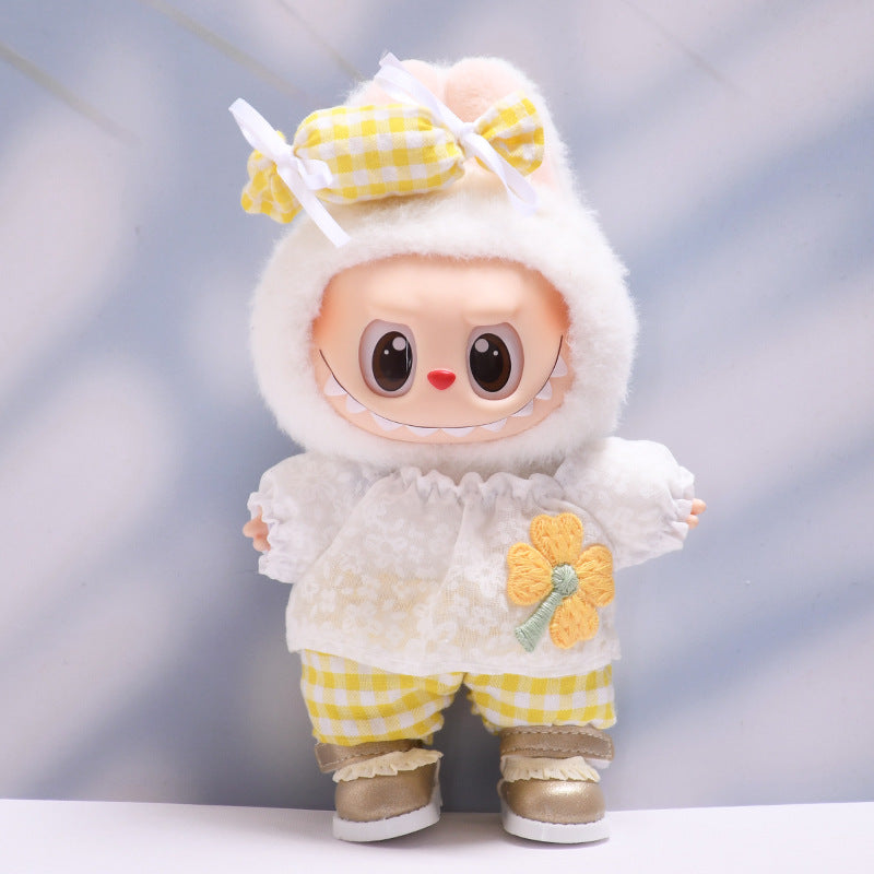 Labubu Doll Candy Flower Plaid Pants Suit - Baby Clothes for Pendant Doll