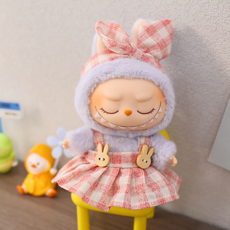 The first and second generation of blind box with Labubu doll clothes plush vinyl face doll pendant pull cloth sit party series