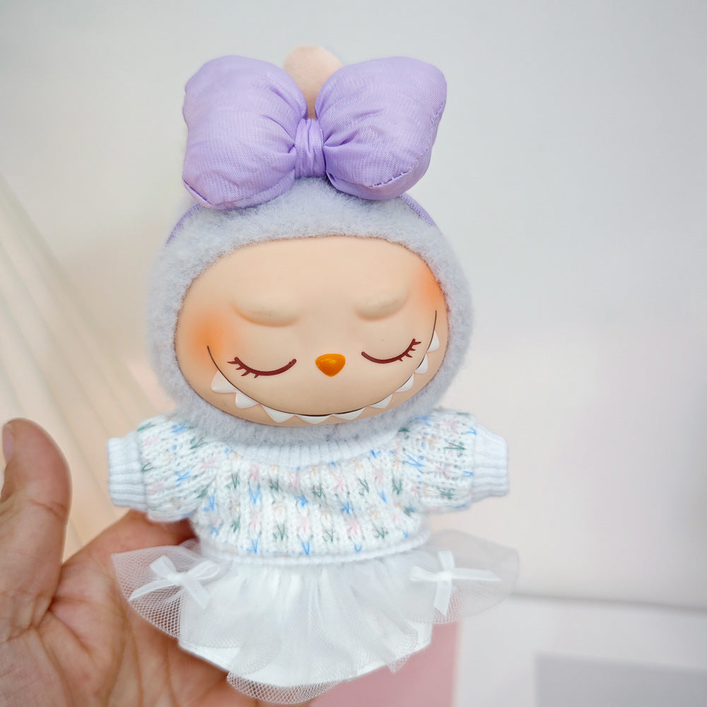 Labubu Doll Outfit Set - Knitted Sweater & Gauze Skirt with Bow Headband