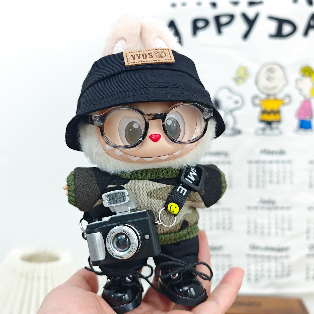 Labubu 17cm Doll Camouflage Outfit with Fisherman Hat & Accessories