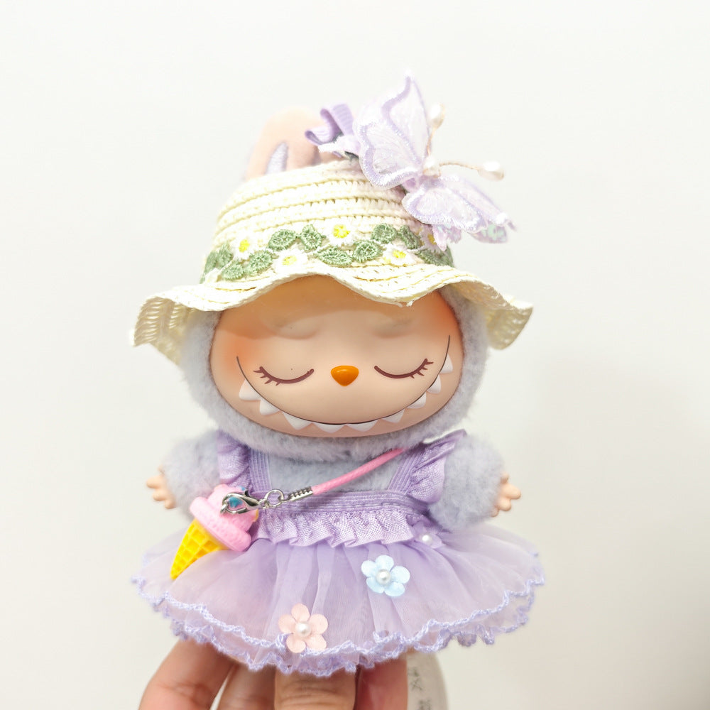 Labubu Doll Outfit - Purple Fairy Skirt & Beige Cardigan for 15-17cm Vinyl Dolls