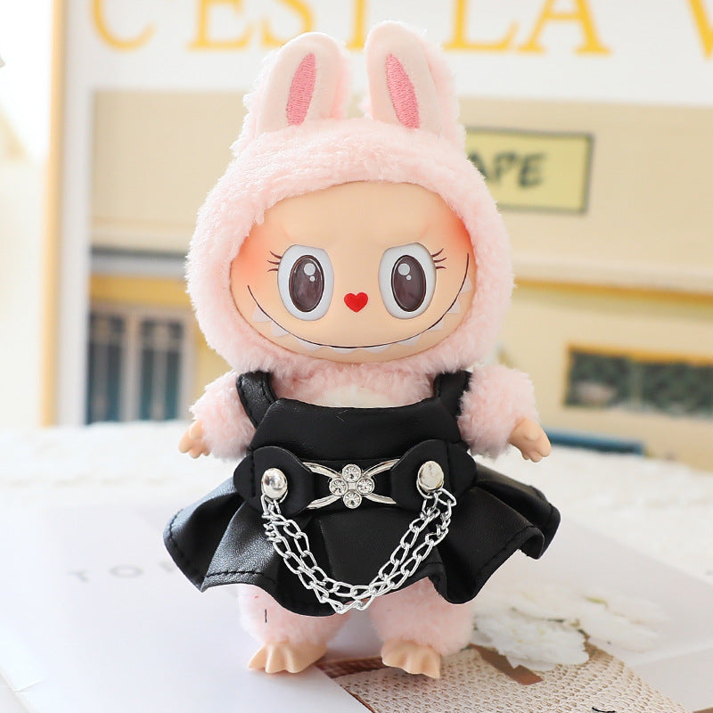 17cm labubu doll coat generation 2 labubu sitting party for leather jacket coat skirt hat shoes