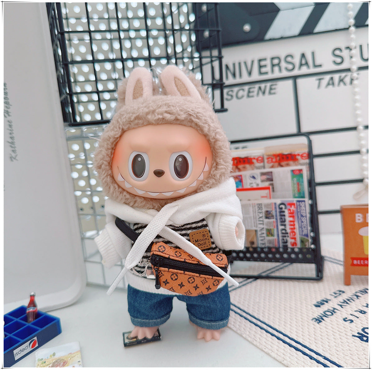 Labubu Doll Outfit - Striped Sweater & Hat Set for 17cm Labubu
