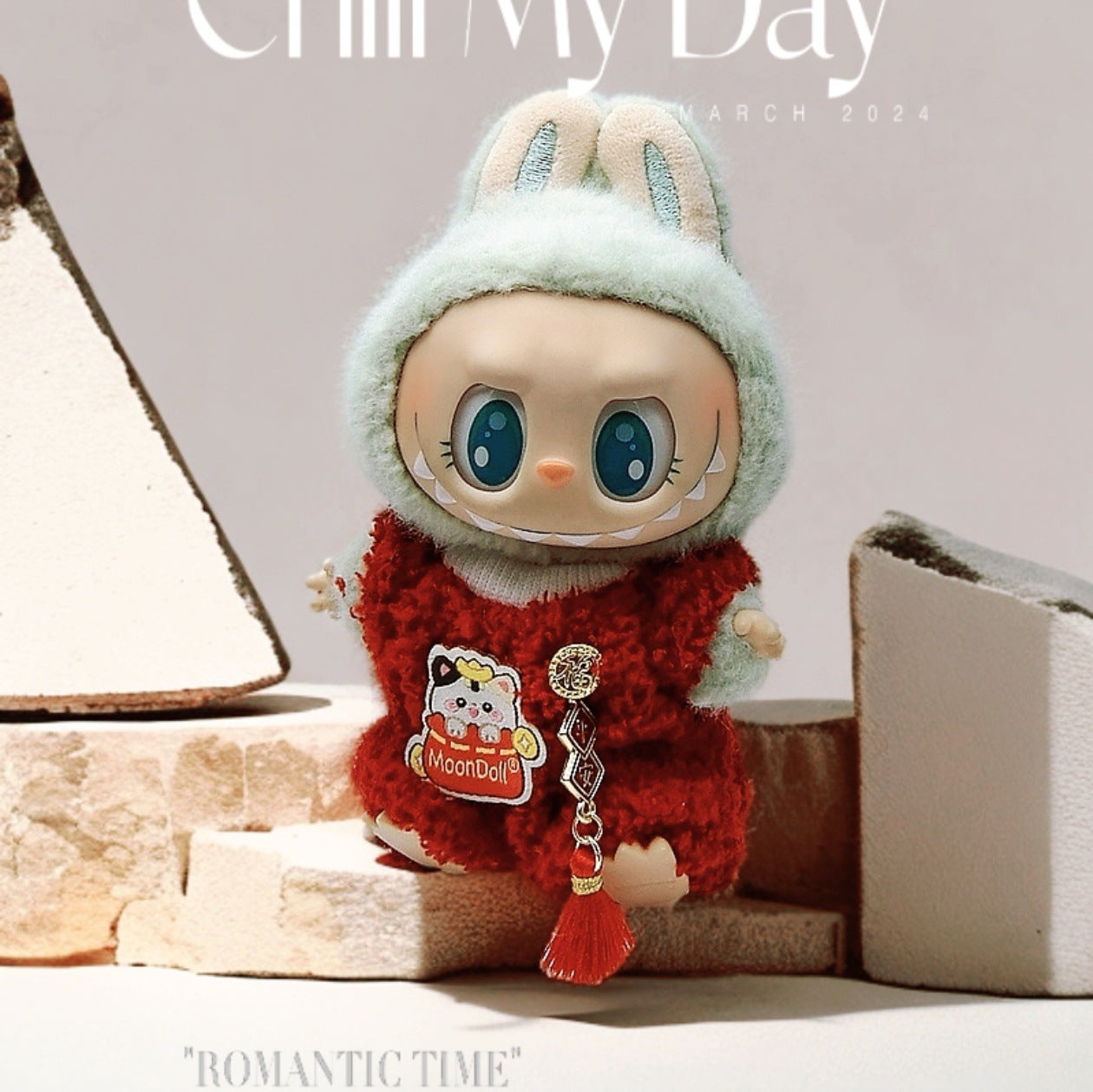 Labubu Doll Outfit Set for 17cm Vinyl Doll - Pink Hat & Sunglasses