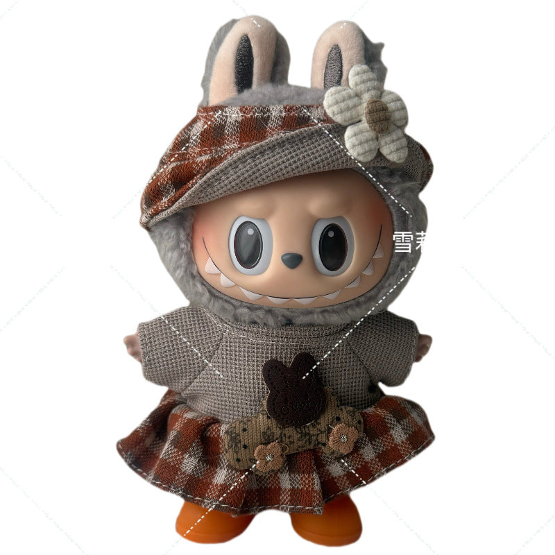 Labubu Doll Outfit - 17cm Baby Clothes with Straw Hat & Sling Dress