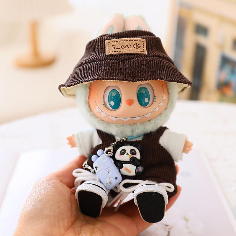 17cm labubu labubu blind box doll clothes second generation sitting party for cute suspenders suit