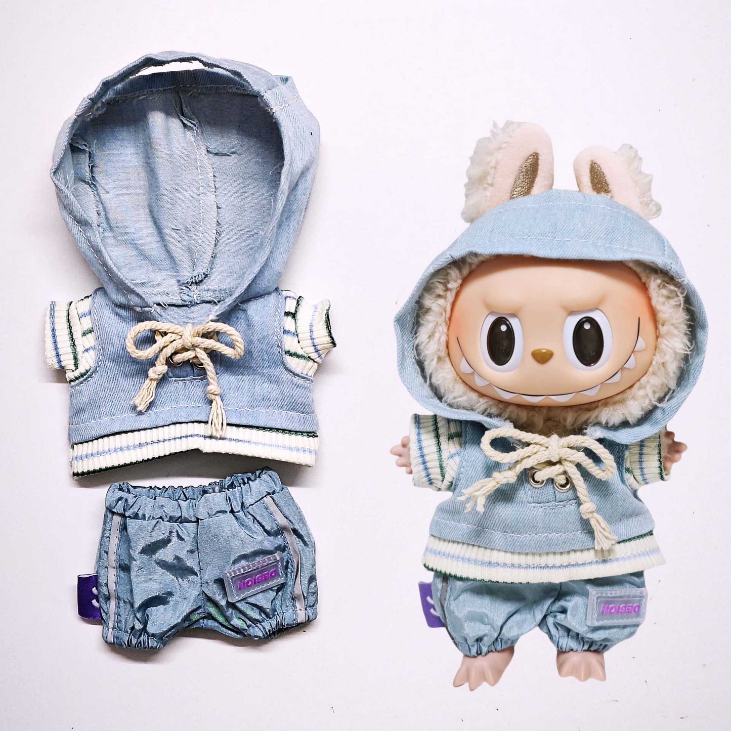 Labubu Doll Denim Hoodie & Pants Outfit - 2, 4, 5 Piece Sets