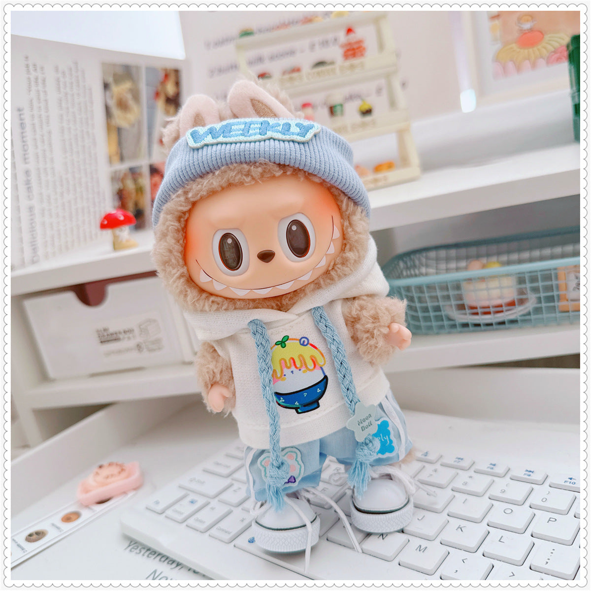 Labubu Doll Outfit - Milk Blue Morning Dew Three-Piece Set with Accessories