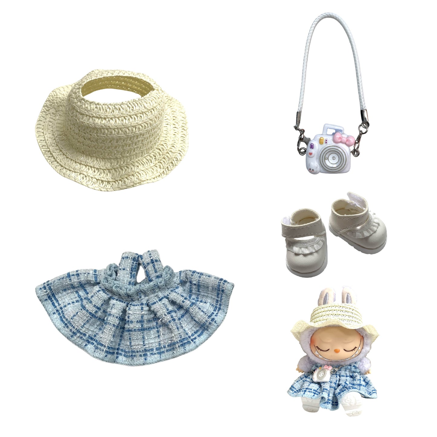 Labubu Doll Chanel Style Strap Dress Outfit for 15/17cm Dolls