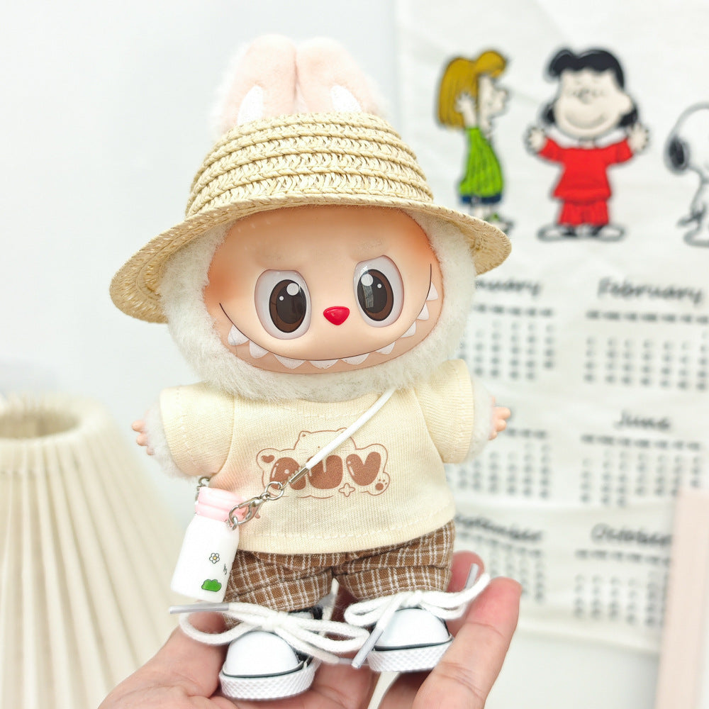 Labubu Doll Summer Outfit Set with Straw Hat & Canvas Shoes