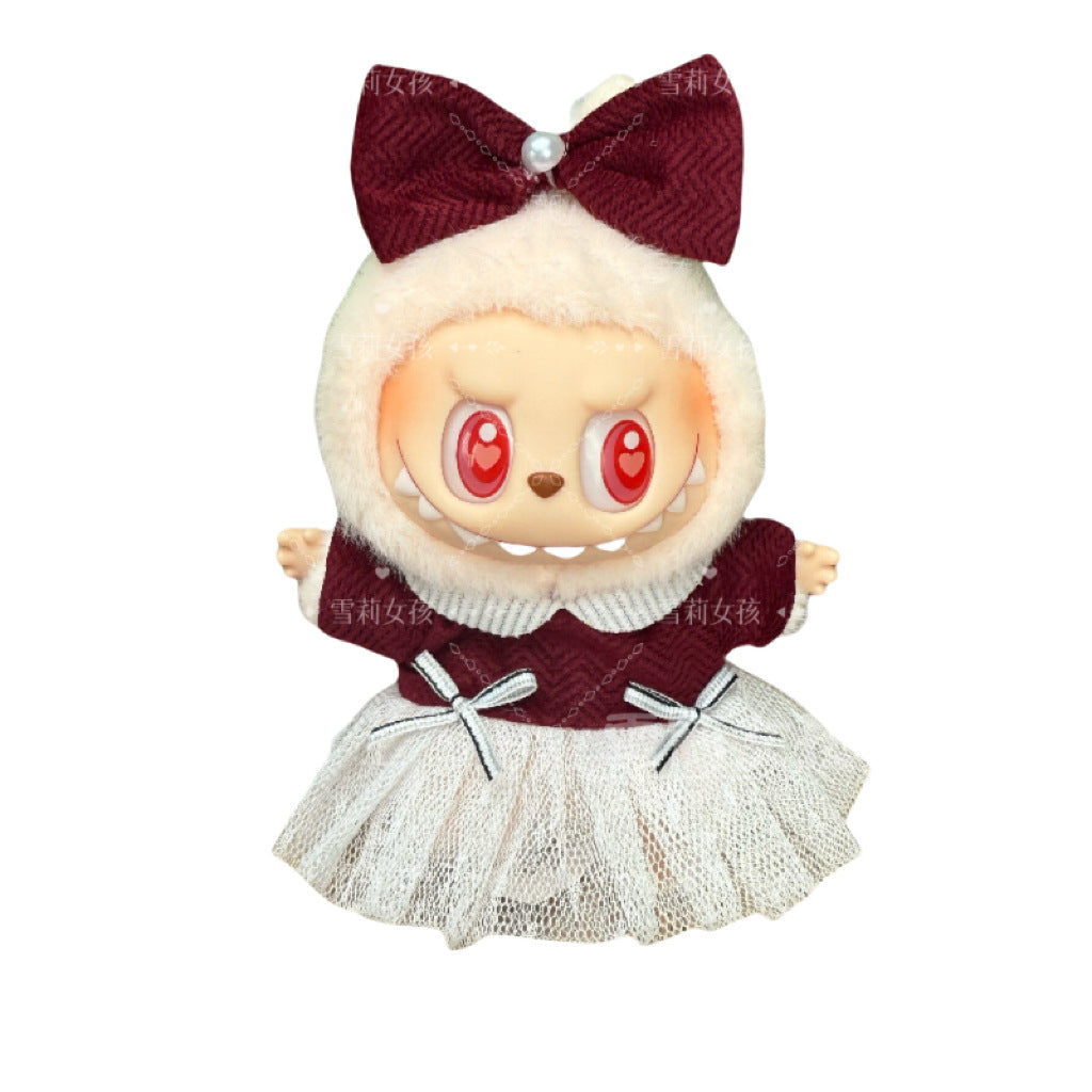 Labubu Doll Outfit - 17cm Baby Clothes with Straw Hat & Sling Dress