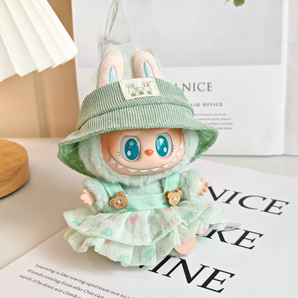 Labubu Doll Summer Outfit with Straw Hat & Accessories for 15cm Vinyl Doll