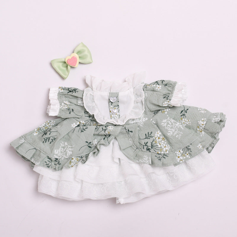Labubu Doll Princess Dress Set - Green Small Flower Tutu Skirt for 38cm Labubu