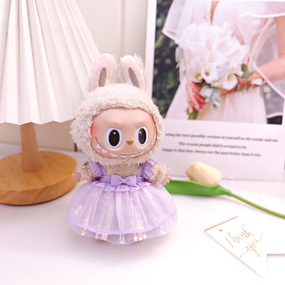 Labubu Doll Pink Gauze Skirt & Hair Accessories for 17cm Vinyl Doll