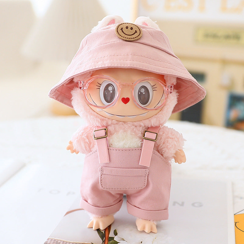 The first and second generation labubu sit party doll clothes the third generation cola vinyl blind box clothes fisherman hat suspenders pants suit
