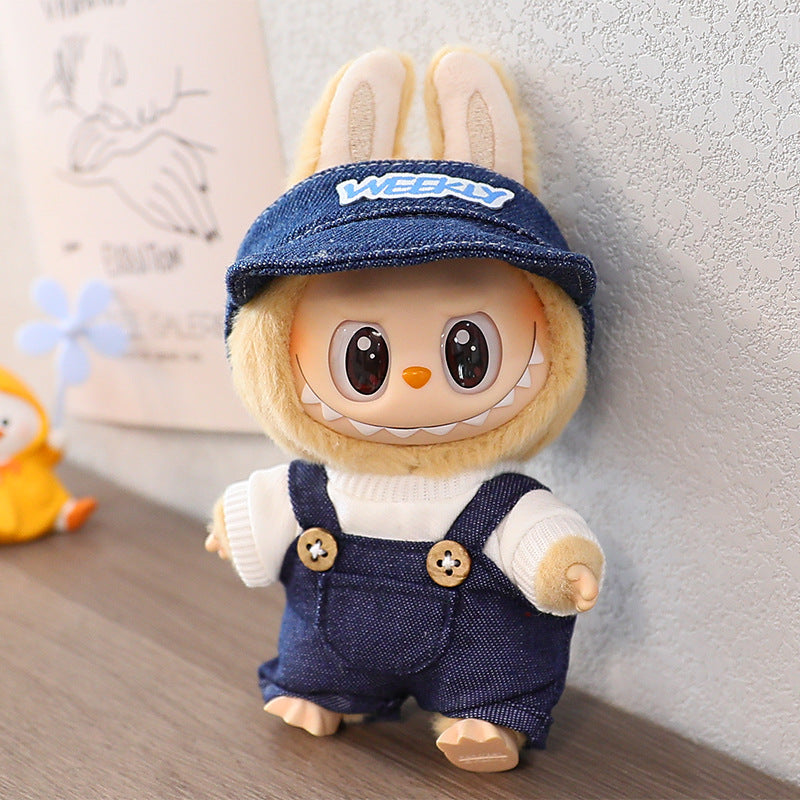Rab cloth doll vinyl 17cm clothes doll labubu Macaron pendant clothing sweater strap pants hat shoes