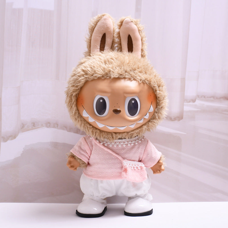 Labubu Doll Knitted Suit with Four-Petal Flower for 38cm Vinyl Doll