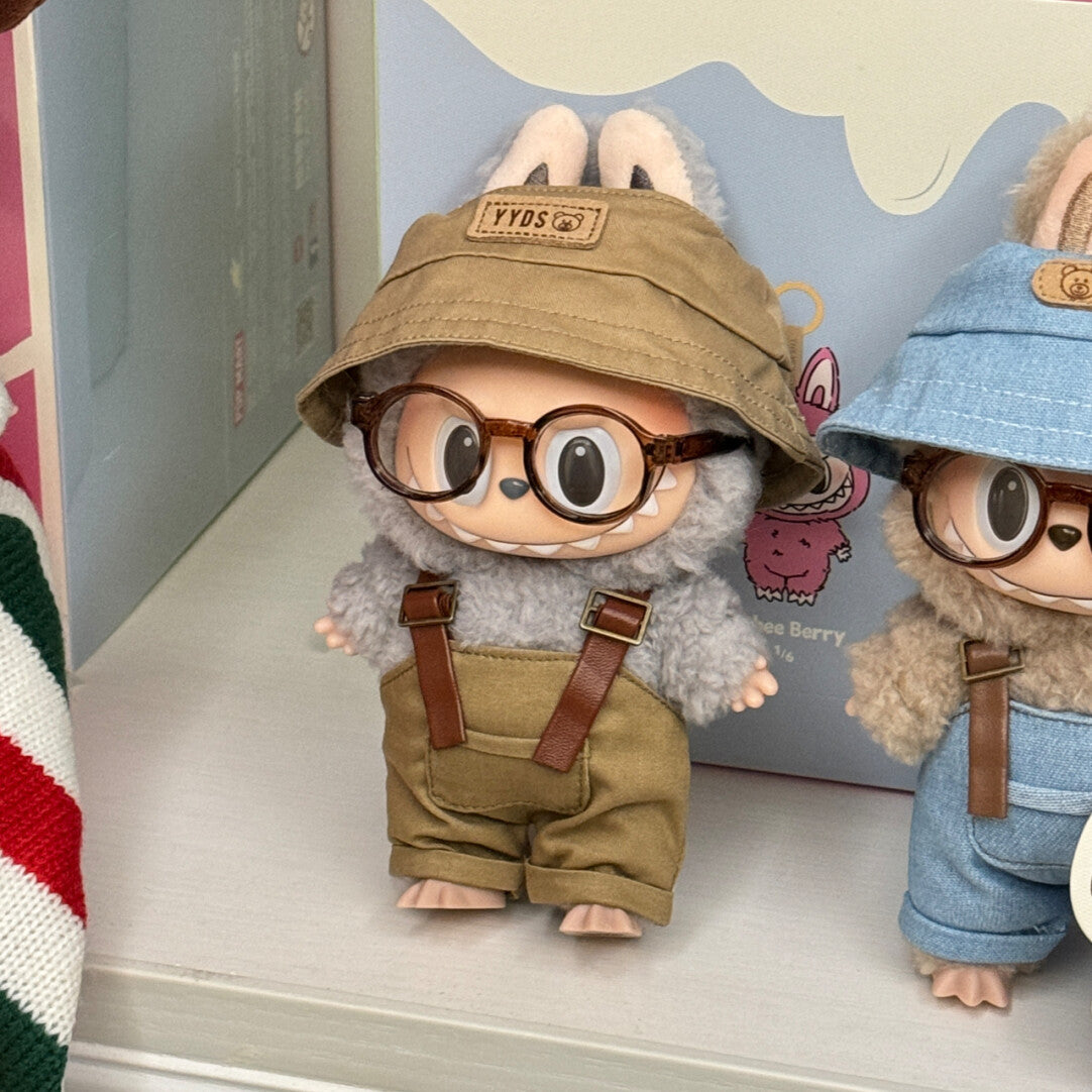 Labubu Doll Outfit Set - Overalls, Hat & Glasses for 15cm Vinyl Doll