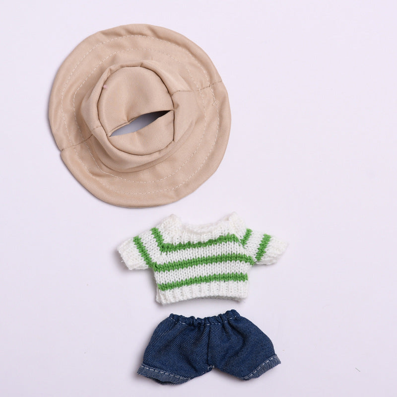 Labubu Doll Light Green Striped Sweater & Plush Hat Outfit