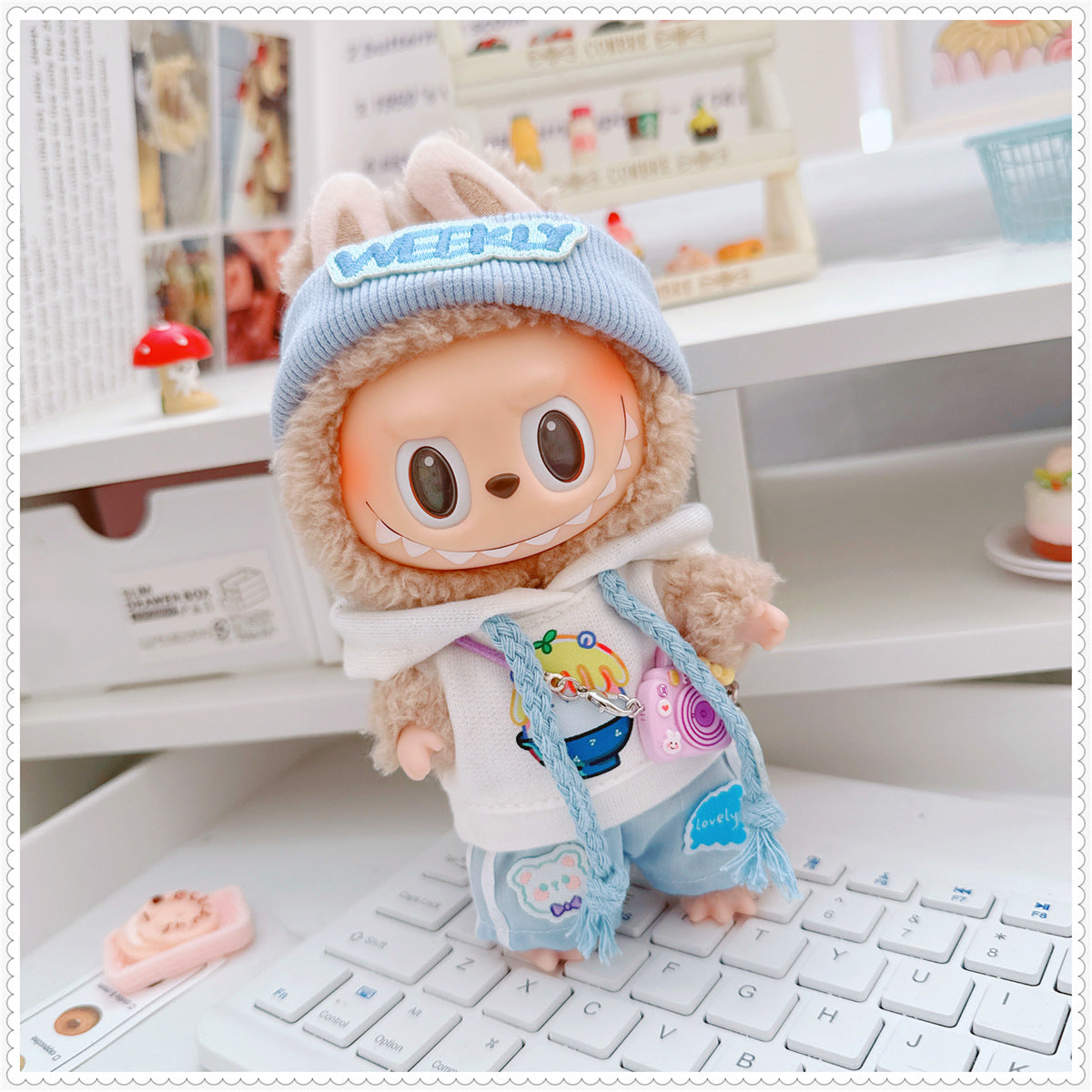 Labubu Doll Outfit - Milk Blue Morning Dew Three-Piece Set with Accessories