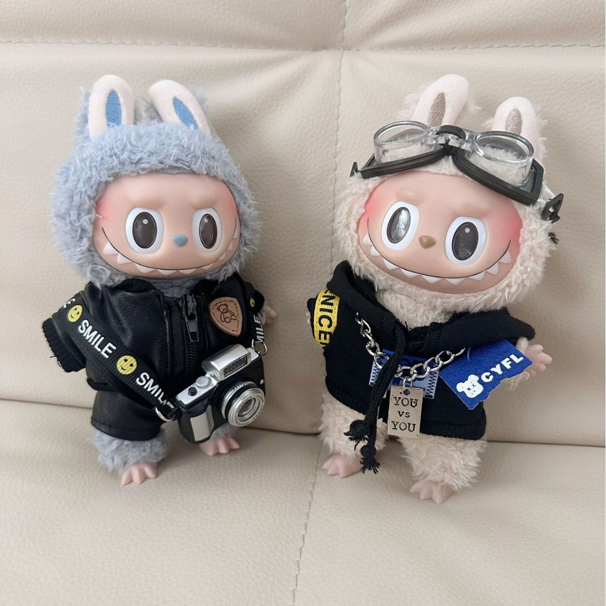 17cm Labubu Doll Clothes - Goggles Boy & Leather Suit Outfits