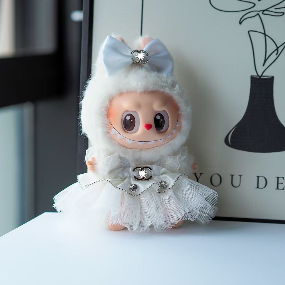 labubu Xiaoxiang Style Skirt Summer Doll Coat Labubu One, Two and Three Generations Sitting Party Clothes Headwear suit