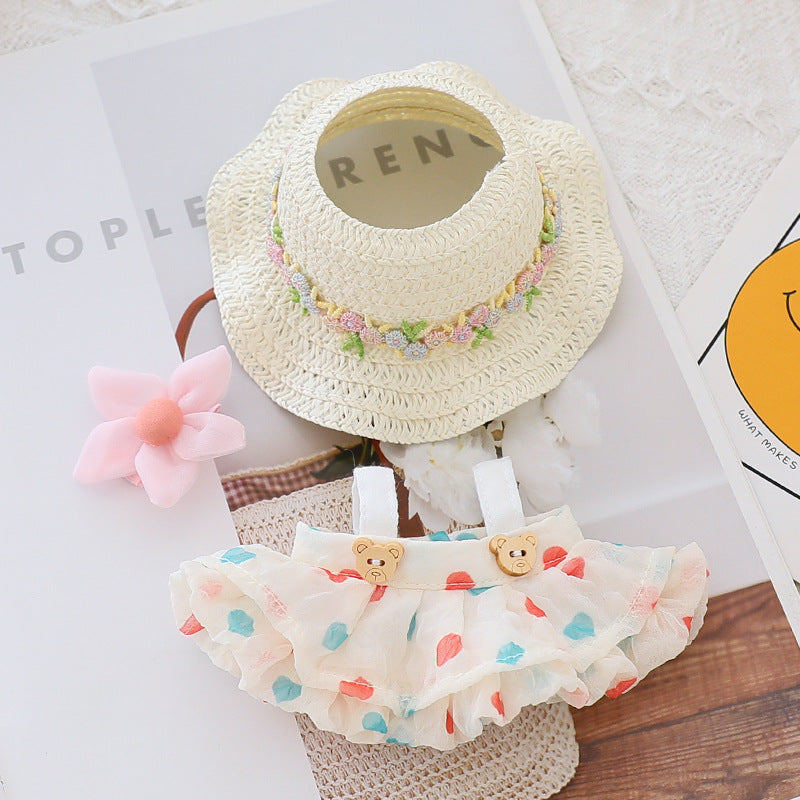 Generation II Blind Box Labubu Hanging Clothes Rab Cloth Sit Party Clothes Doll Summer Straw Hat Skirt
