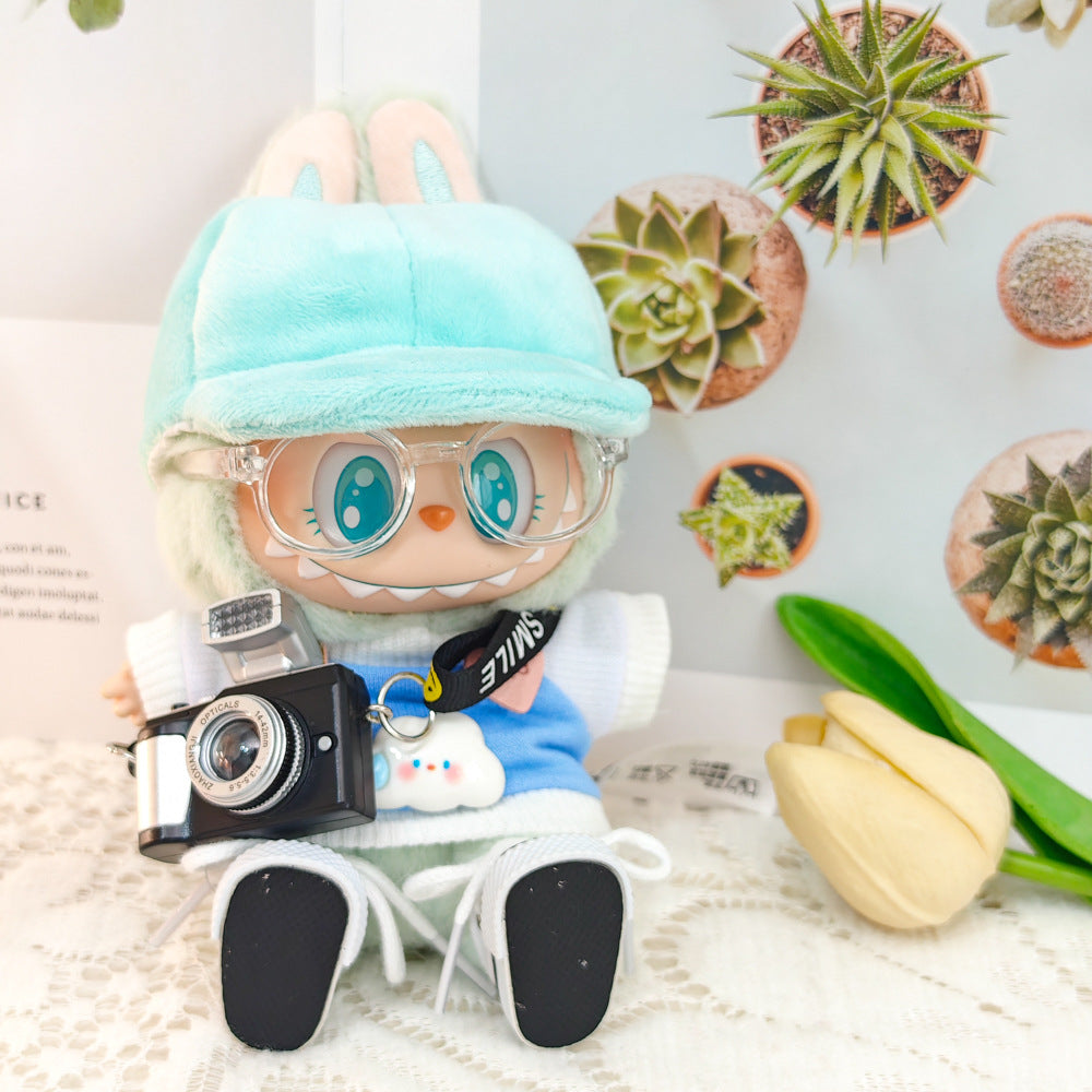 Labubu Doll Outfit - Bunny Pink & Cloud Blue Sweatshirt with Peaked Cap & Accessories