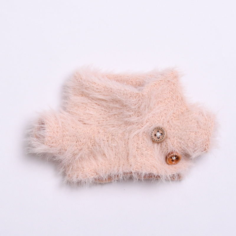 Labubu Doll Outfit - Furry Button Top & Denim Skirt/Jeans for 2nd Gen Pendant