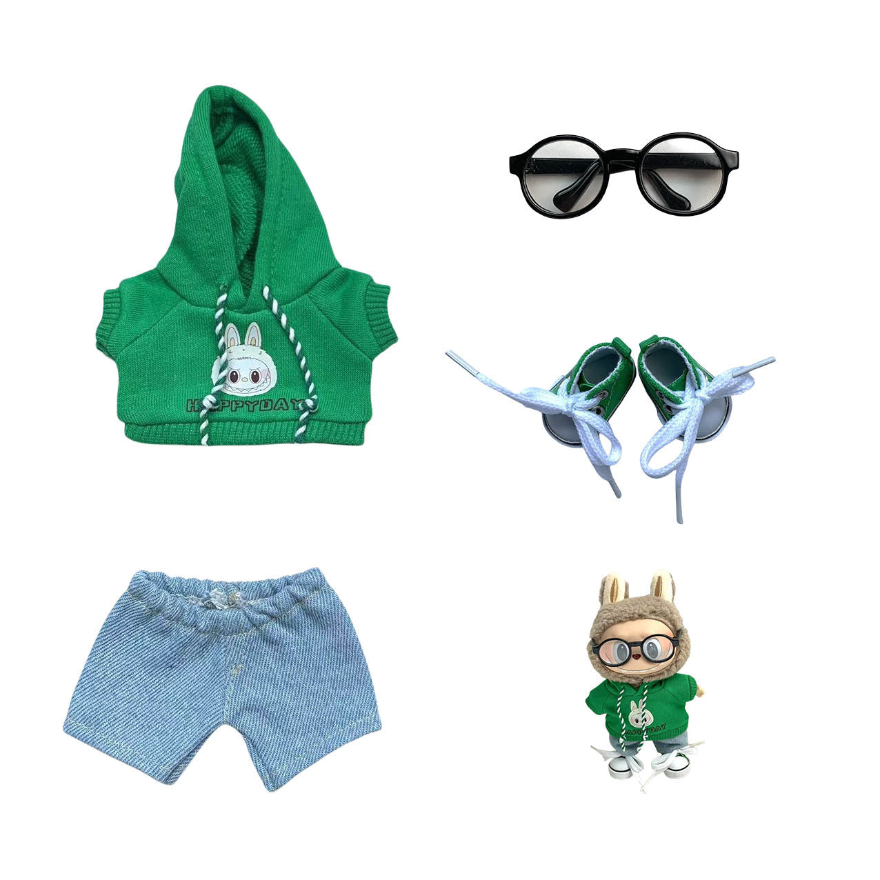 Labubu Doll Hoodie & Jeans Outfit Set with Accessories