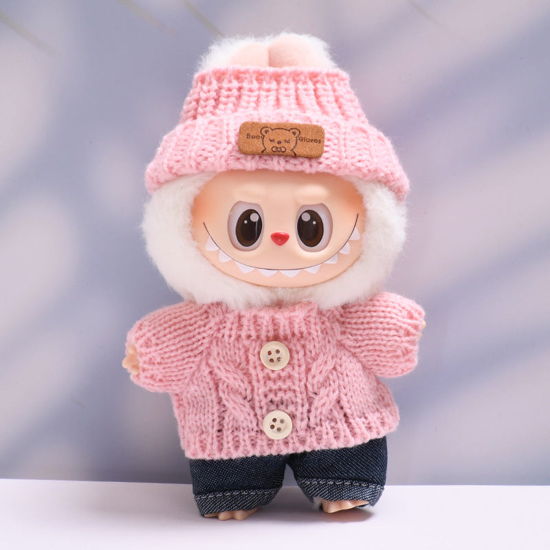 Labubu Doll Button Sweater & Hat Outfit Set for 1st & 2nd Gen Pendants