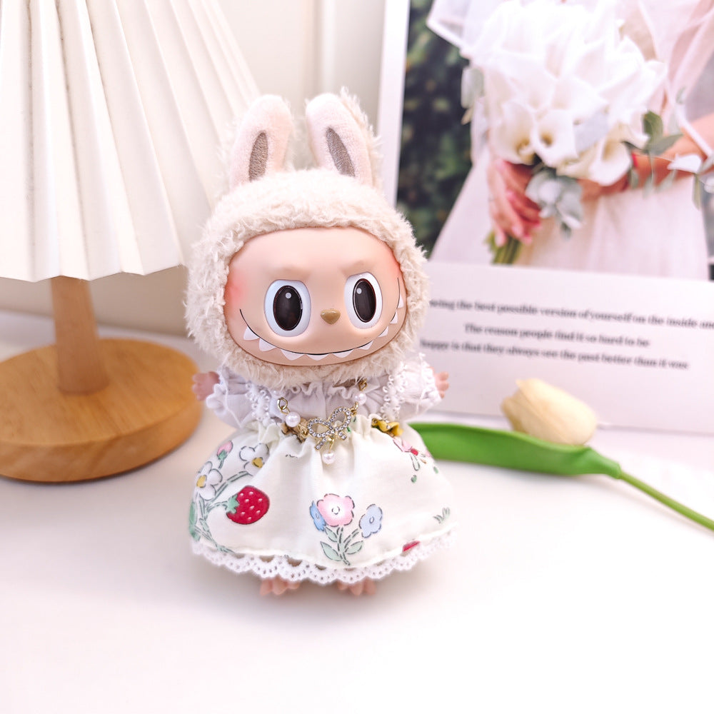 Labubu 17cm Vinyl Doll Outfit - Pink & Green Suspenders Skirt Sets