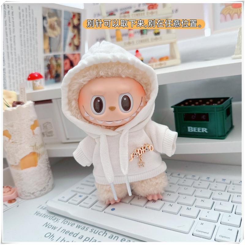 Labubu Doll Hooded Sweatshirt & Crossbody Bag Outfit for 10cm & 17cm Vinyl Dolls