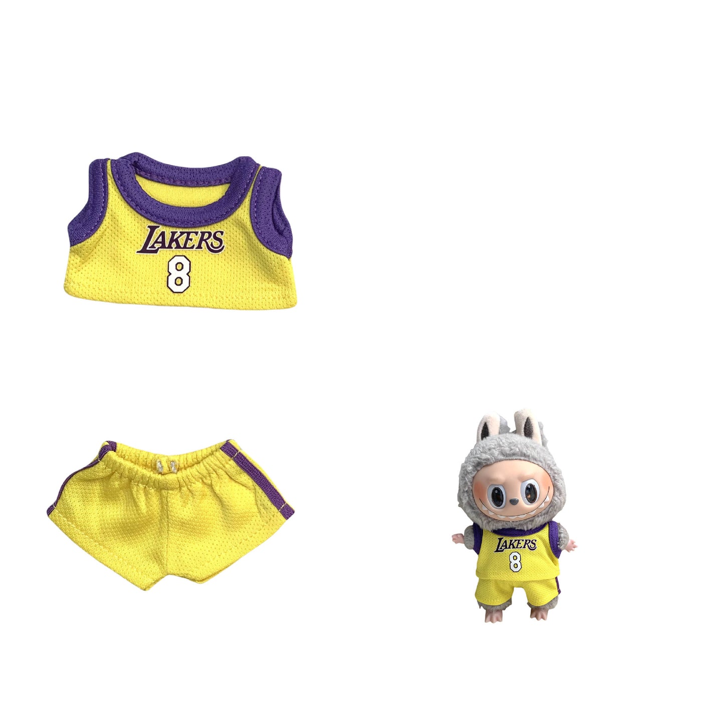 Labubu 17cm Basketball Jersey Outfit for Vinyl Doll - Red, Yellow, Purple