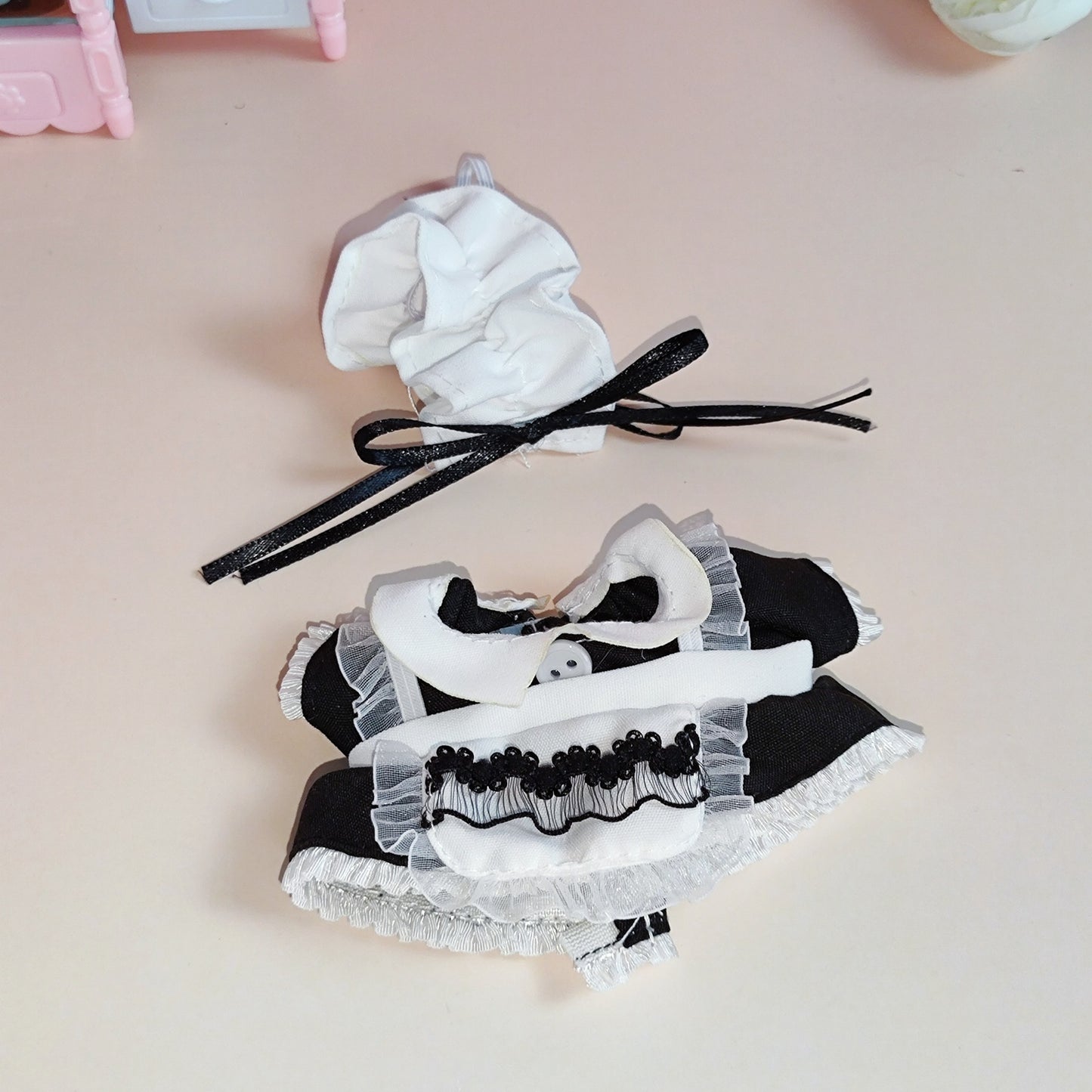 Labubu Doll Maid Outfit Set for 17cm Pendant Doll - Pink & White