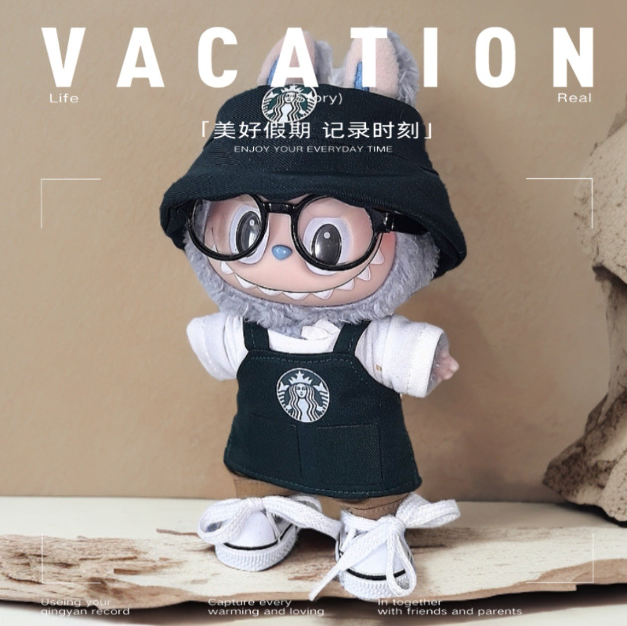 Labubu Doll Outfit - Star Bar Overalls Set with Accessories for 15-17cm Dolls