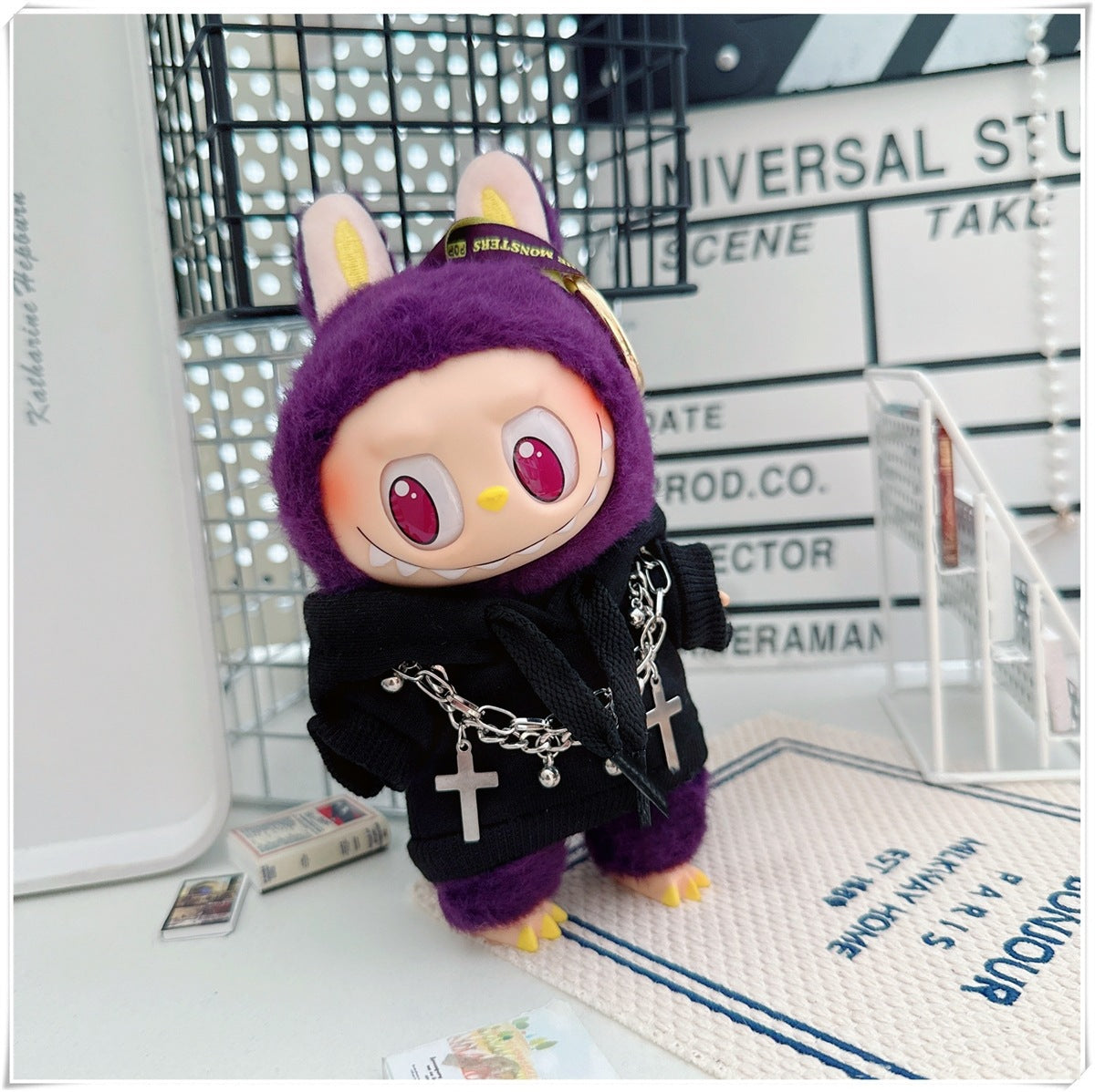 Labubu Doll Hooded Sweatshirt & Crossbody Bag Outfit for 10cm & 17cm Vinyl Dolls