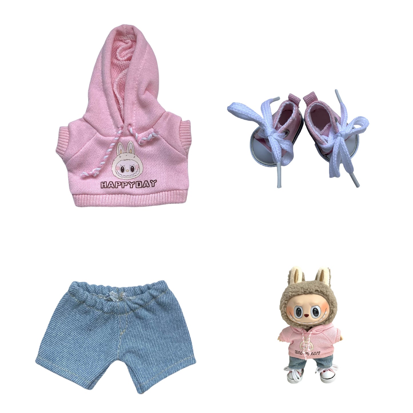 Labubu Doll Hoodie & Jeans Outfit Set with Accessories