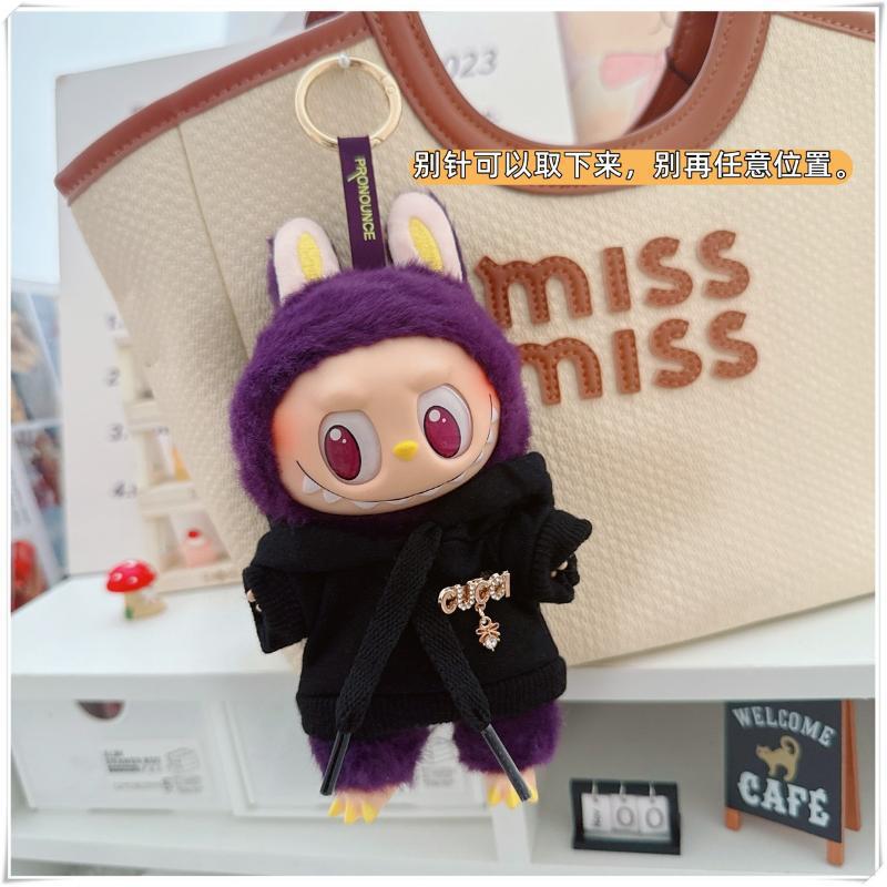 Labubu Doll Hooded Sweatshirt & Crossbody Bag Outfit for 10cm & 17cm Vinyl Dolls