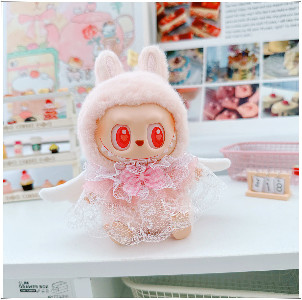Labubu 17cm Doll Lace Bib Scarf - Pink, Yellow, Blue