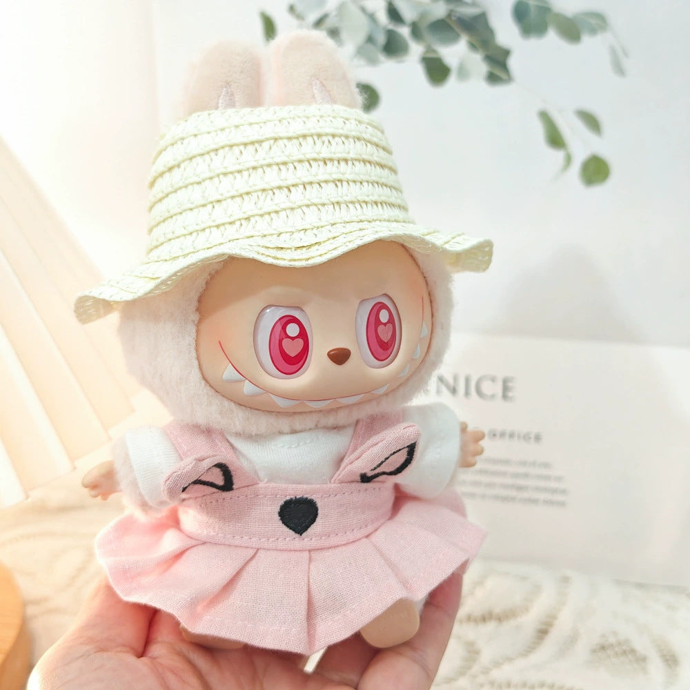 Labubu Doll Spring Outfit Set with Straw Hat & Accessories for 17cm Vinyl Doll