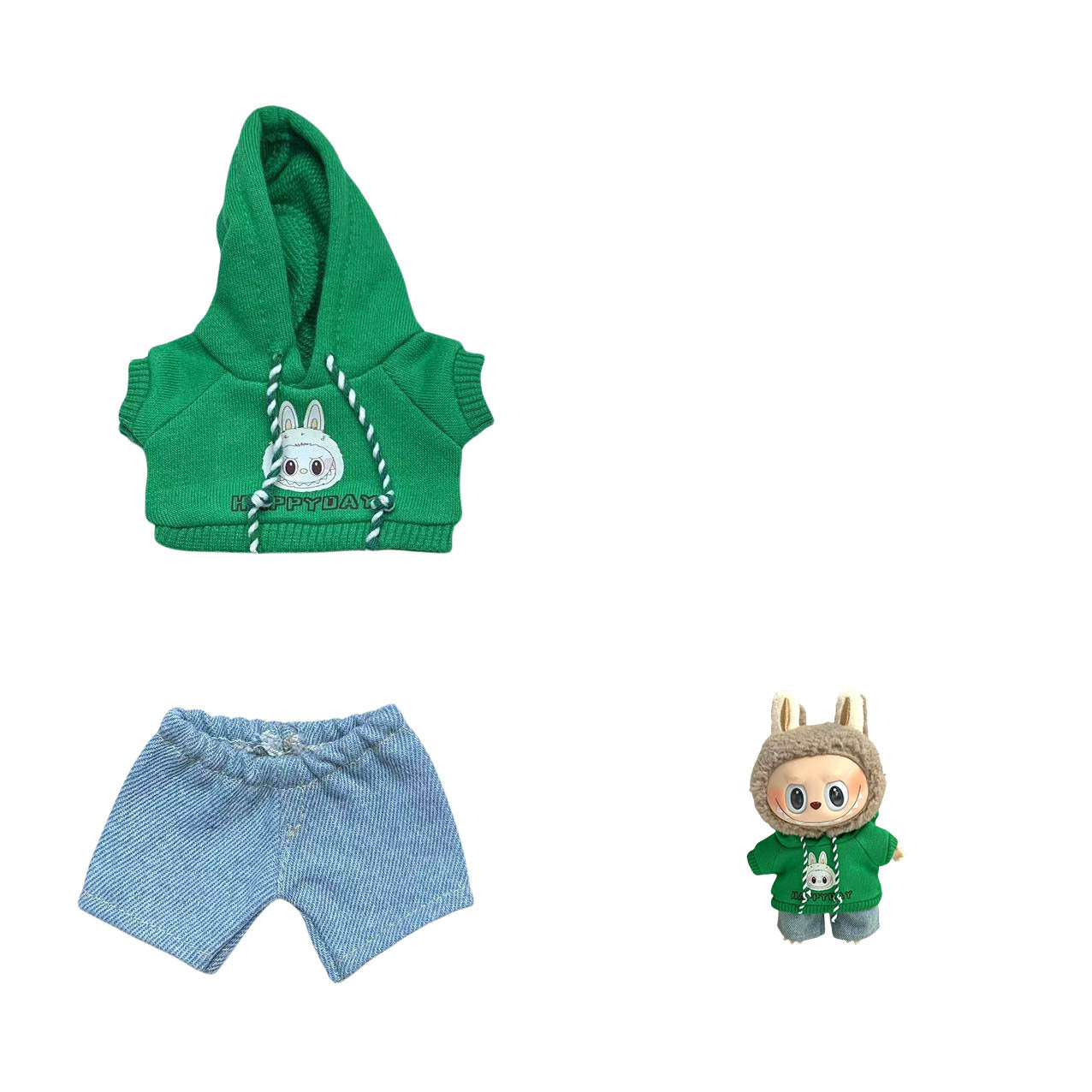 Labubu Doll Hoodie & Jeans Outfit Set with Accessories