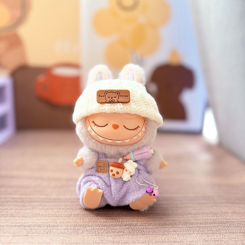 Labubu Doll Overalls Set with Baby Bottle & Hat - Cute Outfit for 1st & 2nd Gen