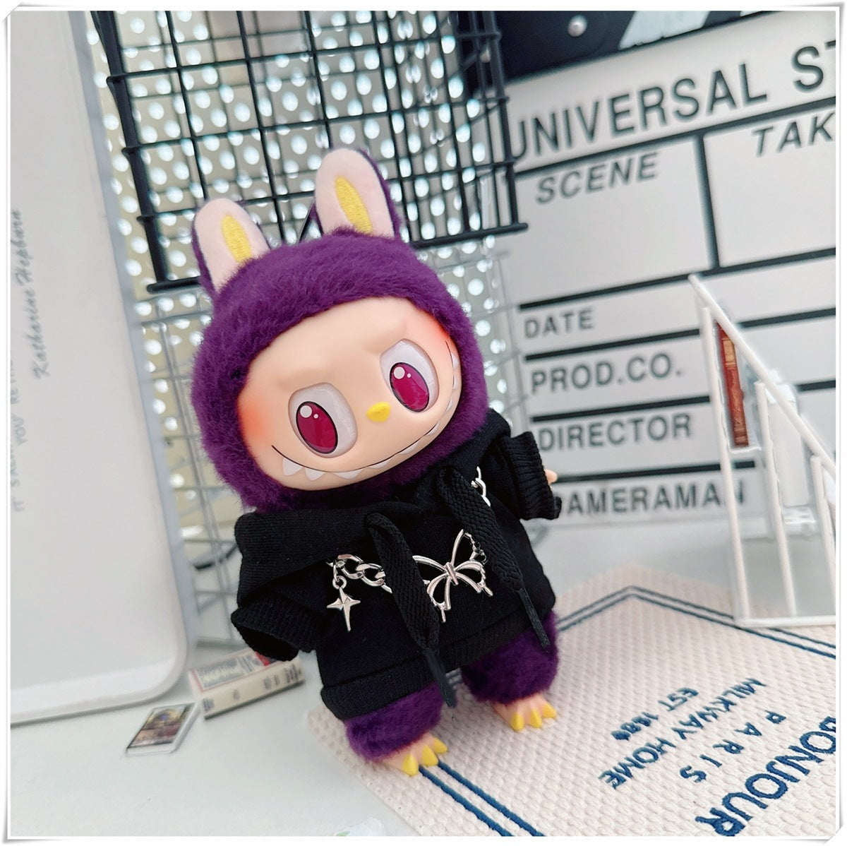 Labubu Doll Hooded Sweatshirt & Crossbody Bag Outfit for 10cm & 17cm Vinyl Dolls