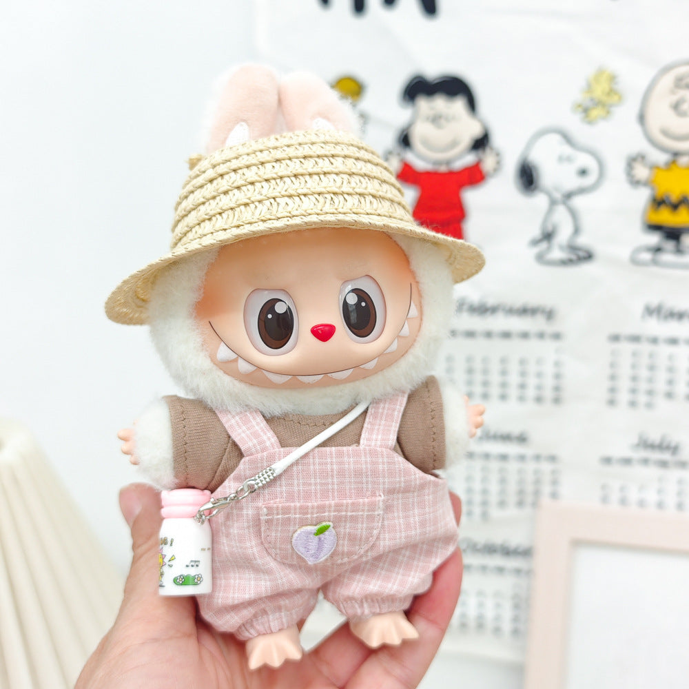 Labubu Doll Summer Outfit Set with Straw Hat & Canvas Shoes