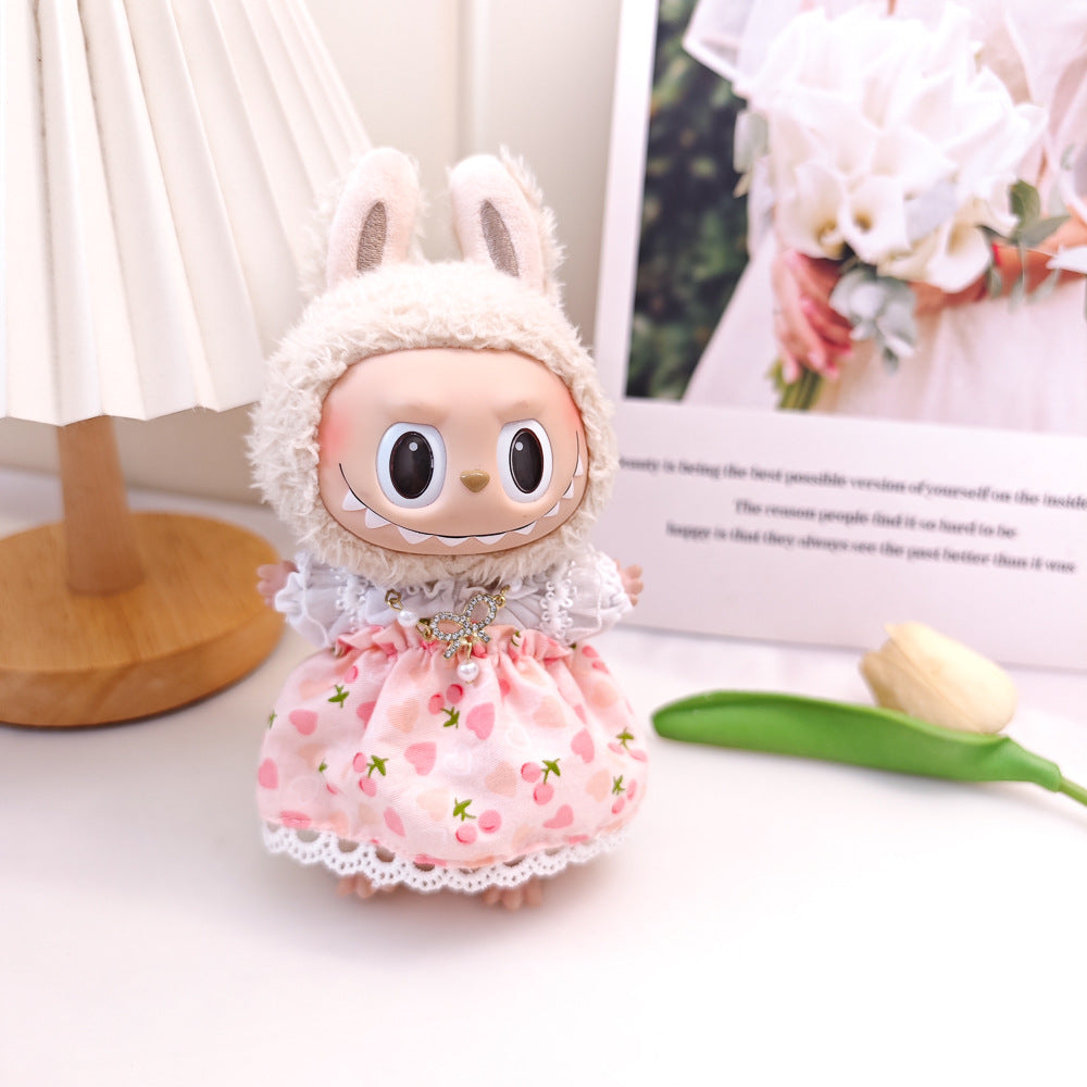 Labubu 17cm Vinyl Doll Outfit - Pink & Green Suspenders Skirt Sets