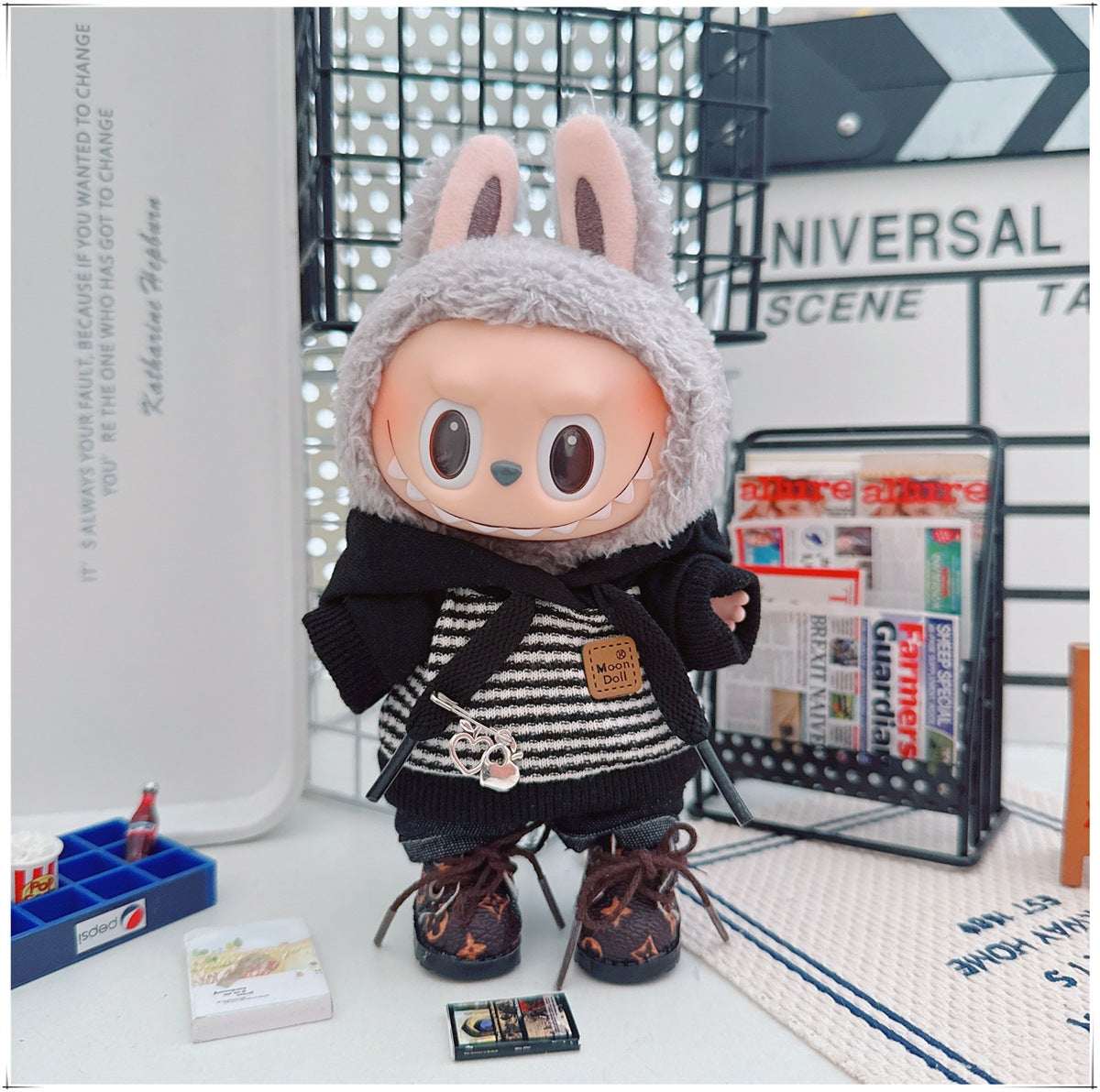 Labubu Doll Outfit - Striped Sweater & Hat Set for 17cm Labubu