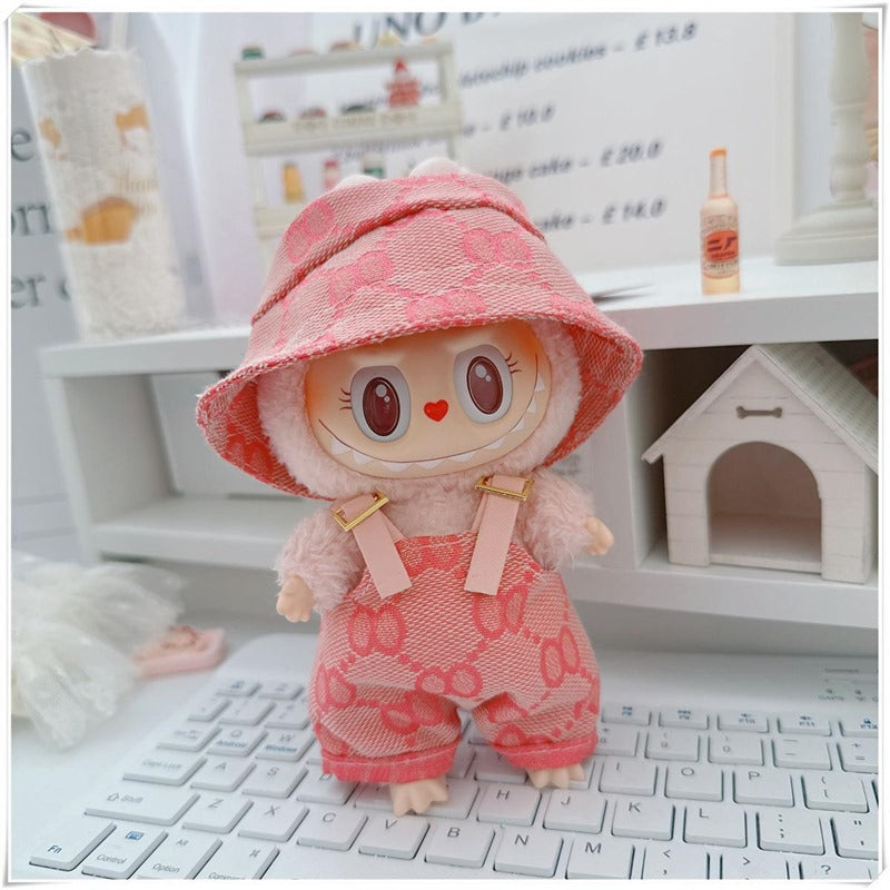 First and Second Generation Labubu Baby Clothes 17cm Labubu Sitting Party Labubu Clothes Bow Hat Overalls